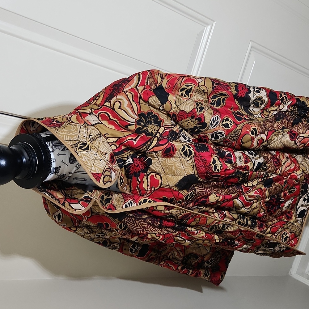 ❤️ Beautiful Softshell Quilted Brown Red Floral Full Zip Jacket Women's Large